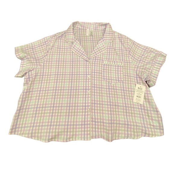 NWT - Women’s Joyspun Woven Notch Collar Pajama Top (Lavender Touch Plaid 3XL) - Picture 1 of 12